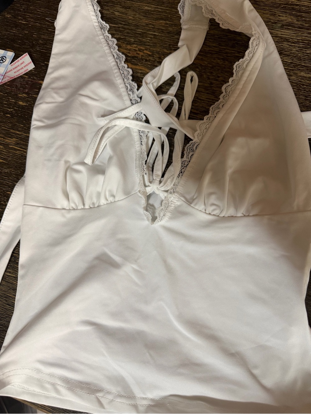 Delicate Lace-Trim White Chemise with Tie-Front Detail